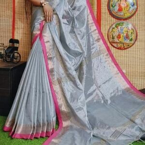 Elegant Gray and Pink Saree